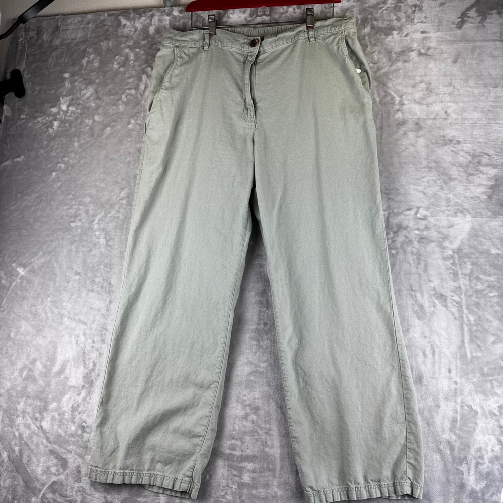 H&M Linen Blend Pants Mens 16 Green Straight Leg Elastic Waist Casual (1569)